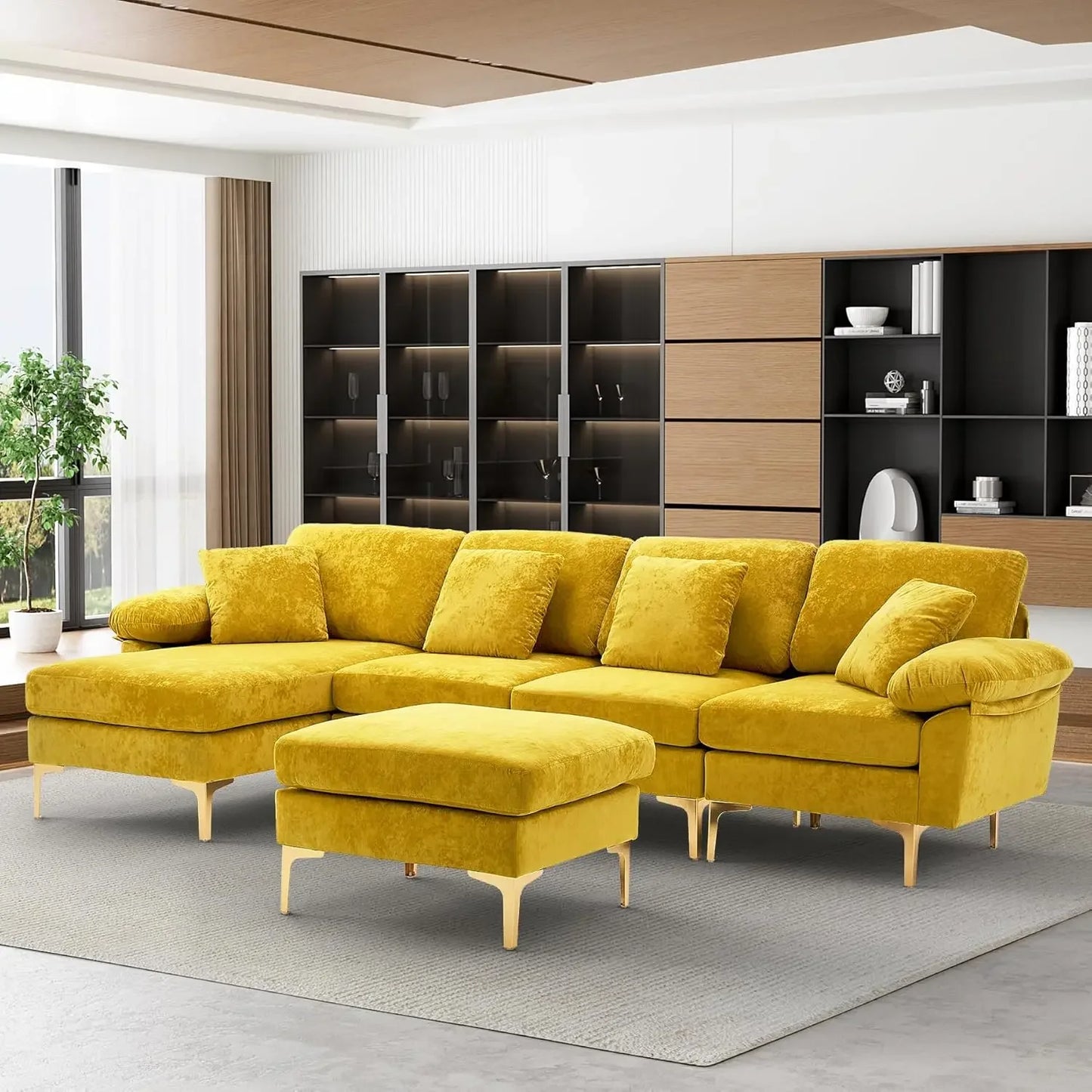 Sofasu-Shaped Sectional Sofa Couch, 4 Seat Sofa Set For Living Room,