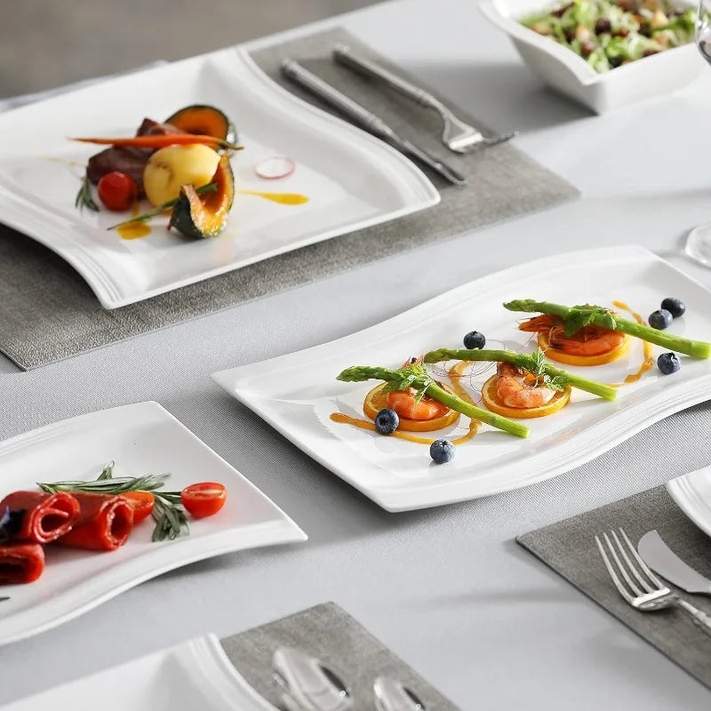 Porcelain Dinnerware Sets, Modern Square Dinner Set Plates and Bowls for Dessert, Salad and Pasta,