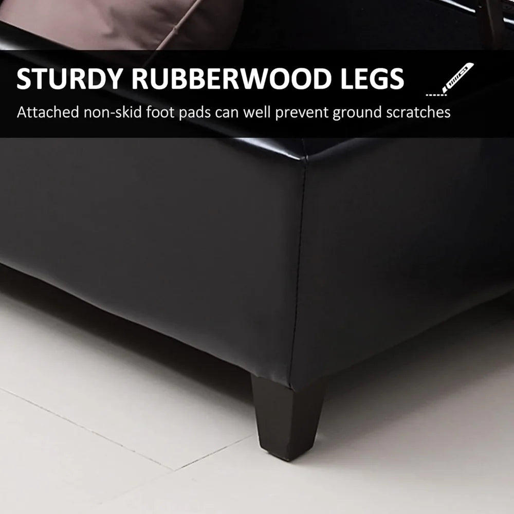 Ottoman Storage Bench, Faux Leather Storage Chest with Lift Top, Tufted Ottoman with Storage for Living Room, Entryway