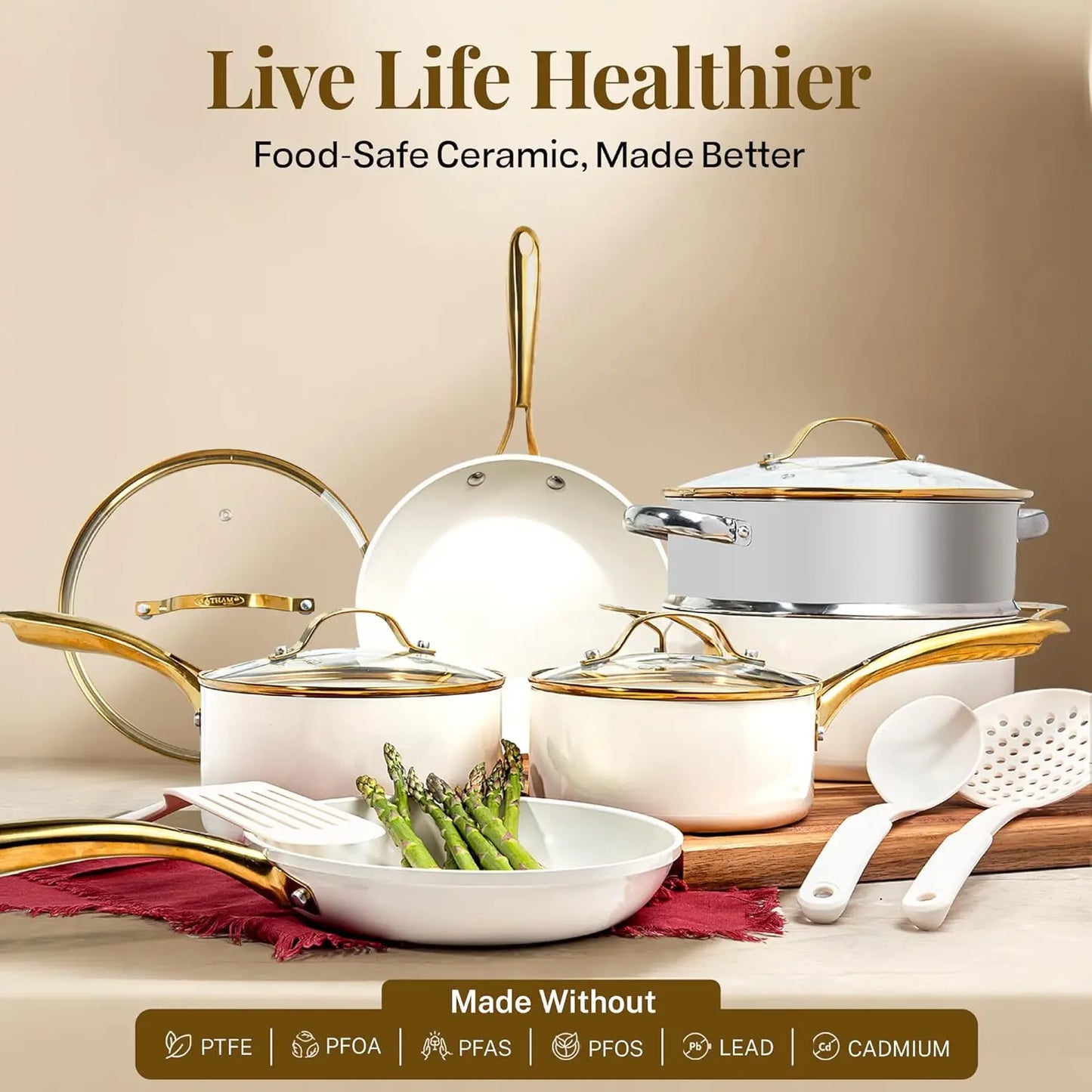 Ceramic Cookware Set Nonstick, Pots and Pans Set Non Stick for Kitchen with Frying Pan, Sauce Pan