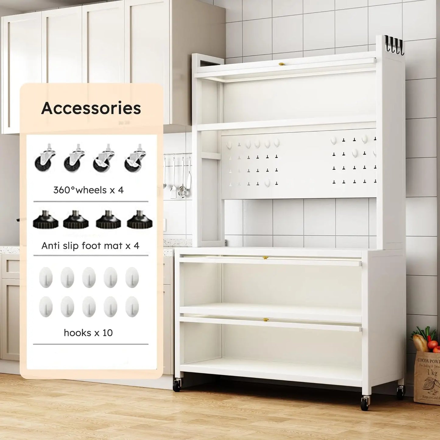 " Metal Kitchen Storage Cabinets with 10 Hooks Microwave Stand with Storagee