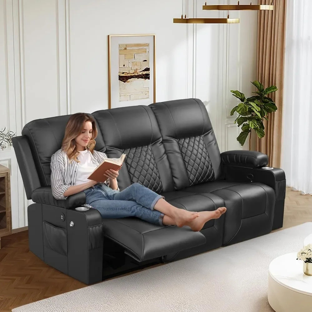 Recliner Sofa, Reclining Sofa 3 Seats Dual Recliner, PU Leather Recliner Couch, Modern Recliner Chair for Living Room