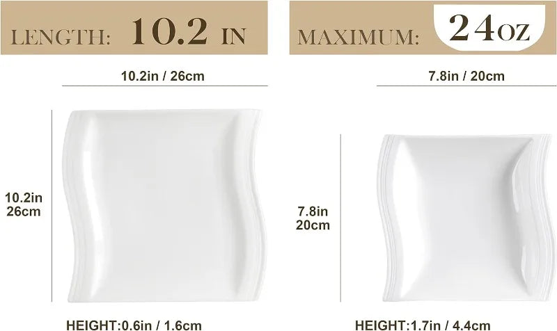 Porcelain Dinnerware Sets, Modern Square Dinner Set Plates and Bowls for Dessert, Salad and Pasta,