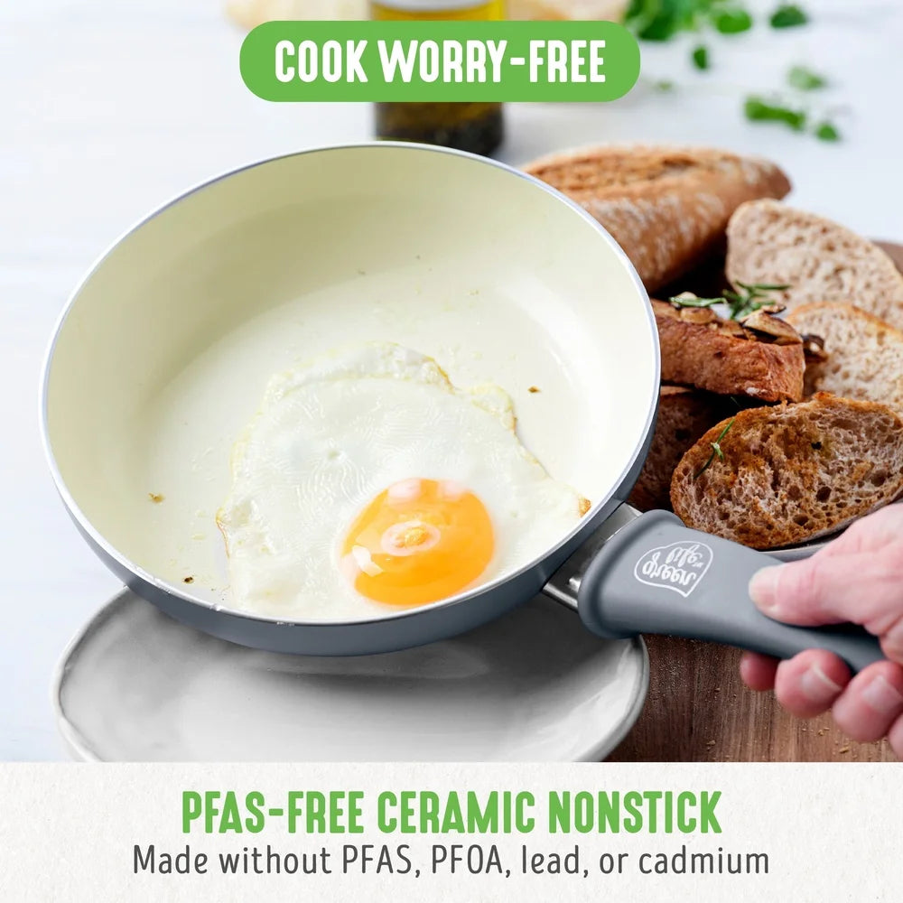 Non-Stick Ceramic Cookware Set Dishwasher Safe Healthy Cooking Pots Pans Utensils with Glass Lids