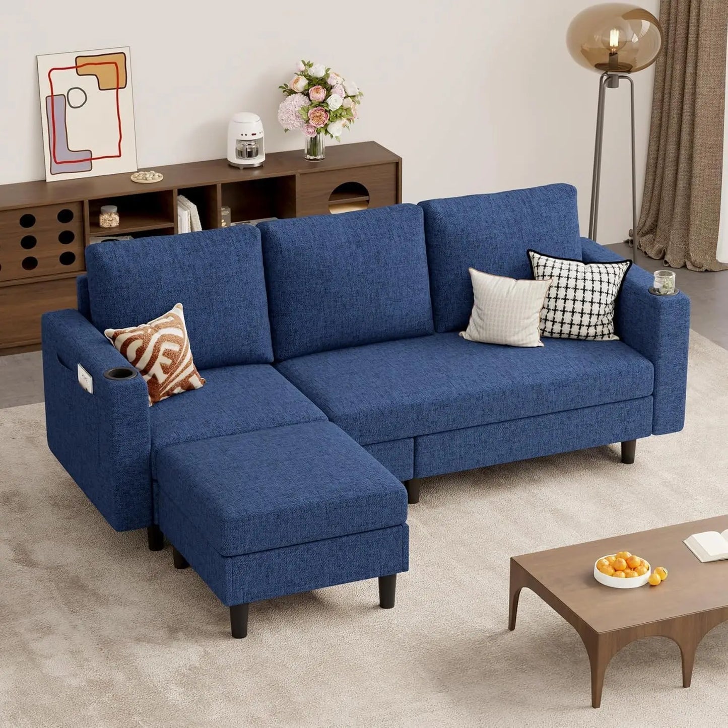 ' L Shaped 3-seat Sofa for Living Room, Apartment, Lounge, Bedroom-Washable Covers Con