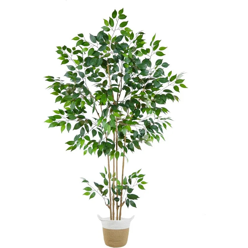 Artificial Ficus Tree, 6ft Tall Silk Fake Ficus Leaves Plant with Basket, Indoor Outdoor