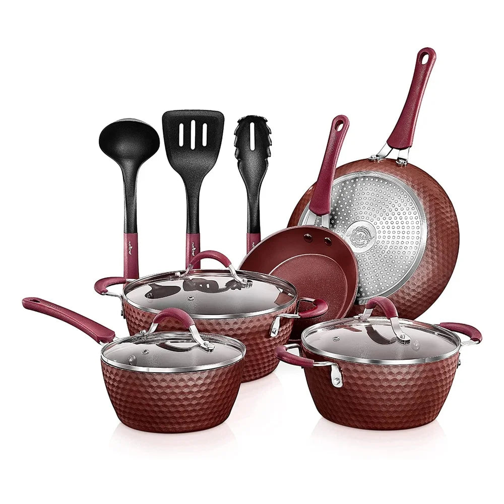 Cookware Set Pots and Pans Kitchen Cookware Set with Glass Lids Silicone Handles