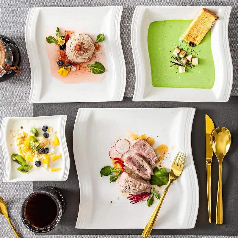 Porcelain Dinnerware Sets, Modern Square Dinner Set Plates and Bowls for Dessert, Salad and Pasta,