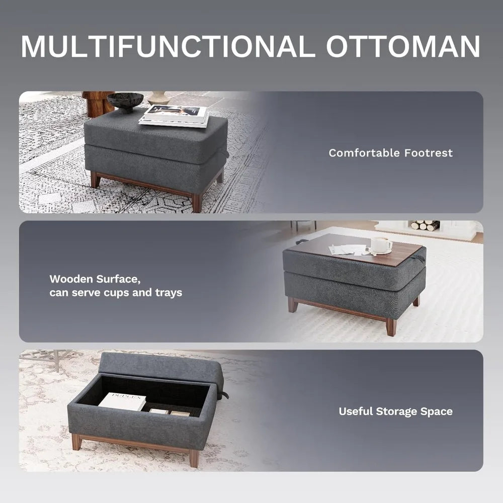 Sectional Sofa Couch Set with Coffee Table-Living Room Sofa Set with 3-Seater Couch, Loveseat Sofa and Armchair, Modern Versatil