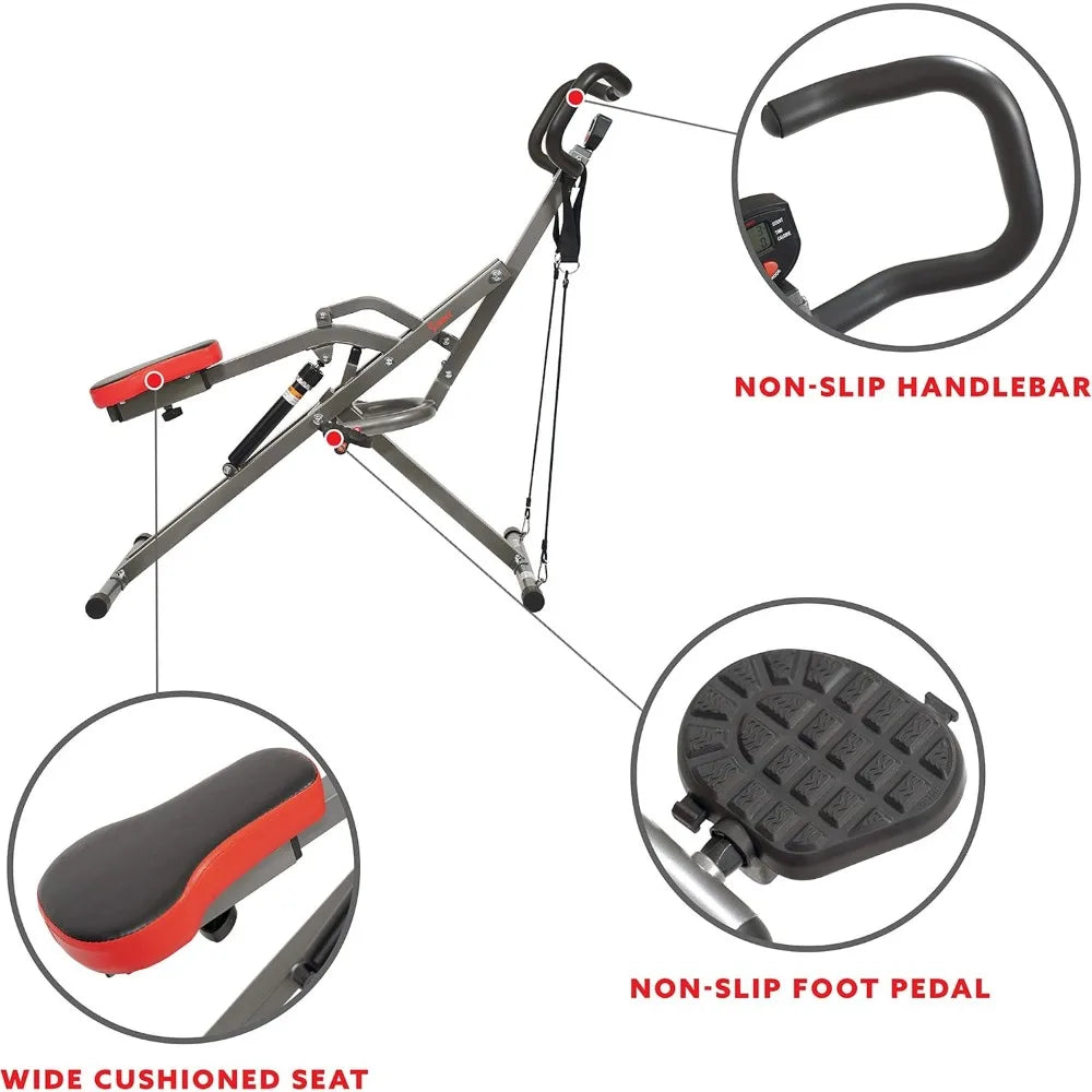 Row-N-Ride PRO, Full Body Combo Squat Machine w/Optional Resistance Band, Easy Setup Ab Workout Exercise Equipment