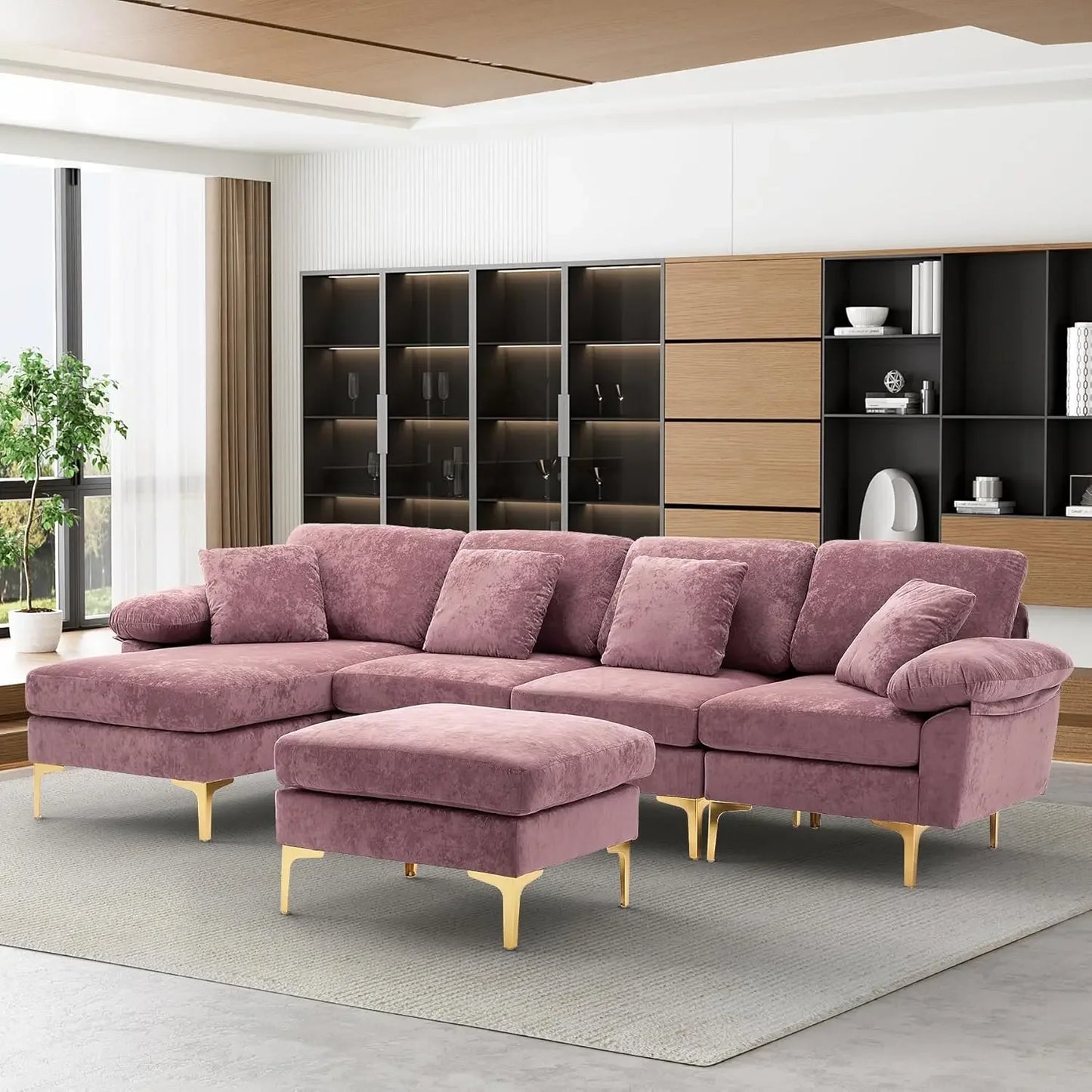 Sofasu-Shaped Sectional Sofa Couch, 4 Seat Sofa Set For Living Room,