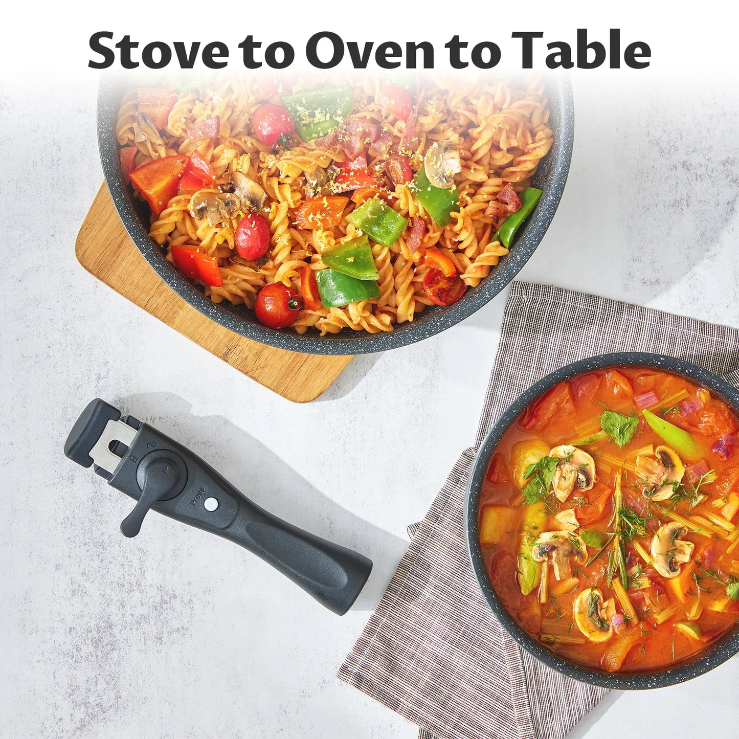 Nonstick Pots and Pans Set with Removable Handles, for All Hobs, Stackable Design for RV
