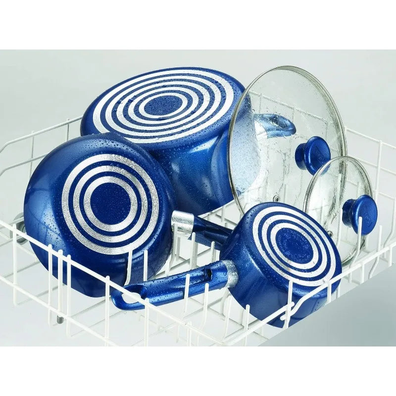 T-fal Excite ProGlide Nonstick Thermo-Spot Heat Indicator Dishwasher Oven Safe Cookware Set, 14-Piece, Blue