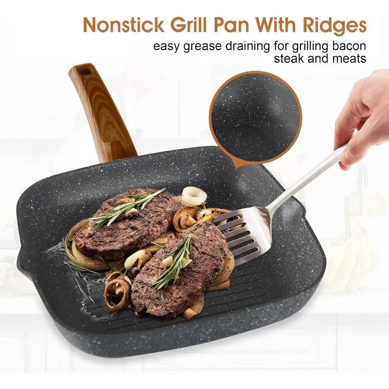 Kitchen Induction Cookware & Bakeware Set - 30 Piece Black Granite Cooking Pans Set, Non-Stick Pots and Pans Set