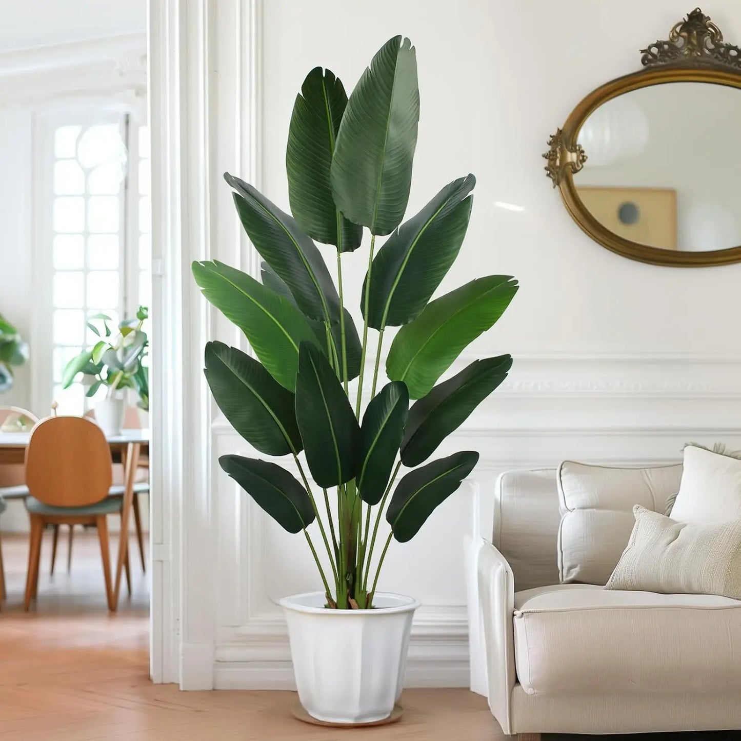Artificial Bird of Paradise Plant 5 Ft Tall Fake Banana Leaf Plant for Indoors and Outdoors,Faux Palm Tree with Plastic Pot