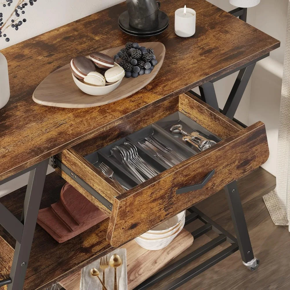 Coffee Bar Station, Kitchen Island Cart with Storage, Coffee Cart with Drawer, Paper Towel Holder