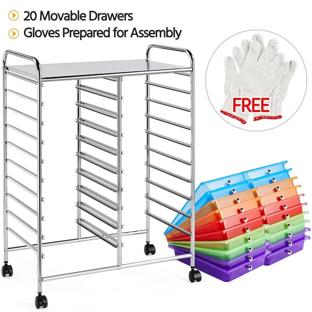 Metal Frame Storage Cart Rolling Bin with Lockable Wheels, Multicolor Kitchen Cart, Shelving