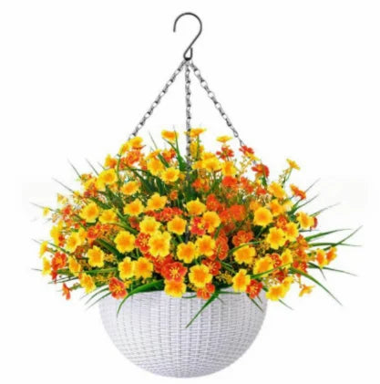 Fake Hanging Flowers With Basket -Artificial Flowers, Outdoor/Indoor Patio Lawn Decor,