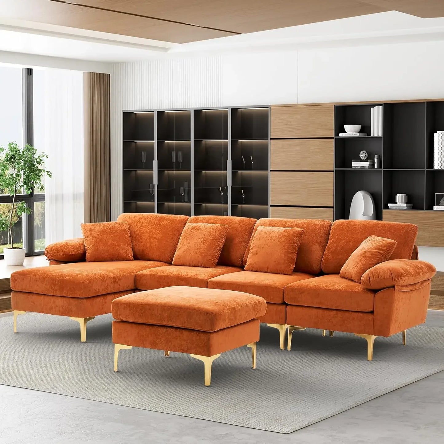 Sofasu-Shaped Sectional Sofa Couch, 4 Seat Sofa Set For Living Room,