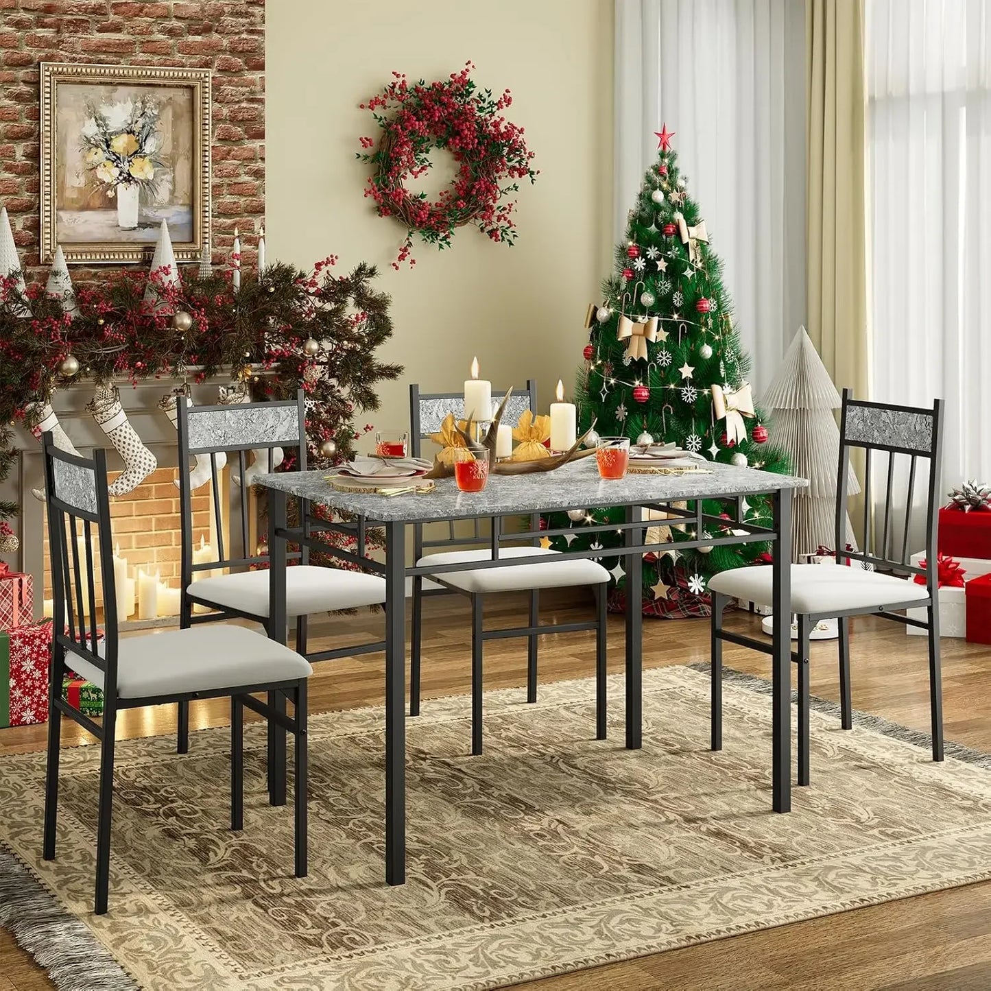 Table and Chairs Set of 4, Modern Rectangular Dining Room Table with Upholster