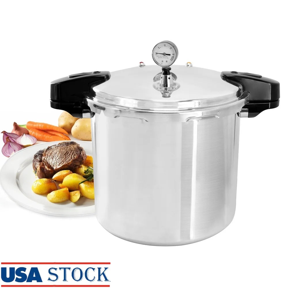 Gas Stove Safe Pressure Gauge Locking Lid Steamer Grid Canning Kitchen