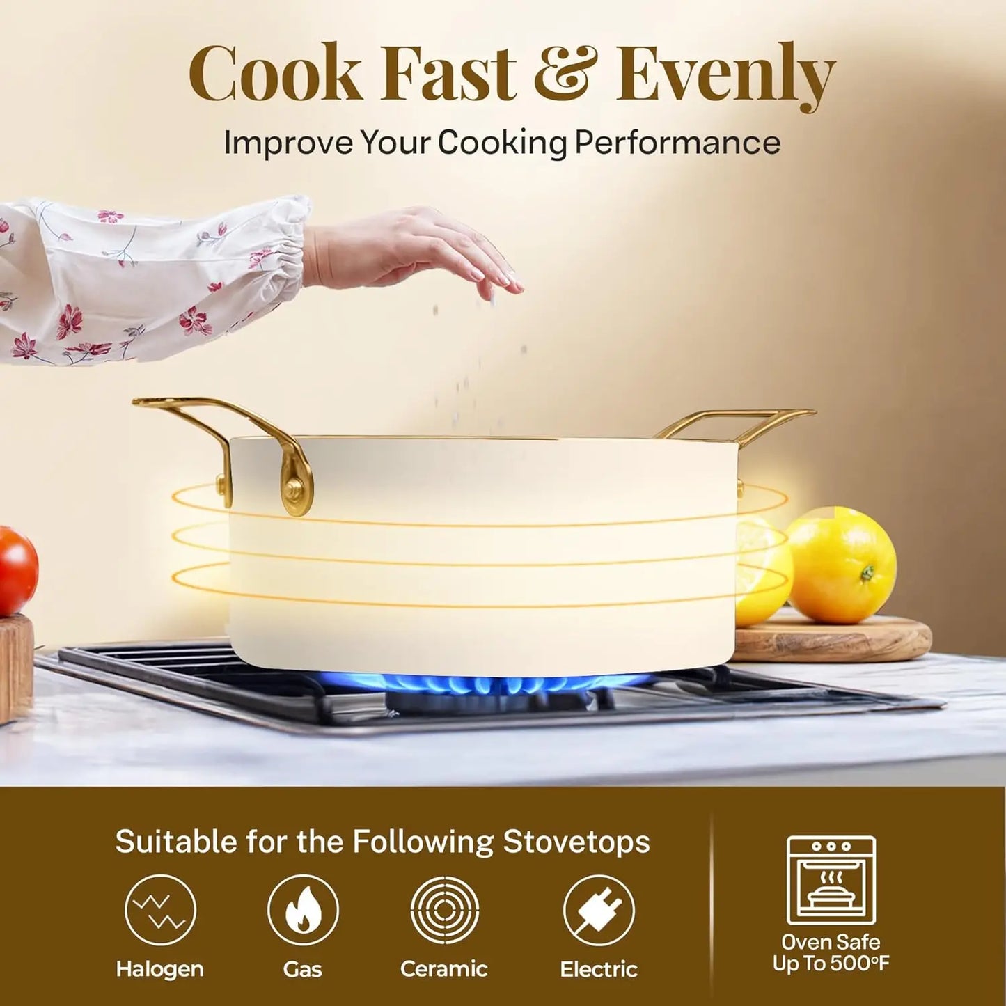 Ceramic Cookware Set Nonstick, Pots and Pans Set Non Stick for Kitchen with Frying Pan, Sauce Pan