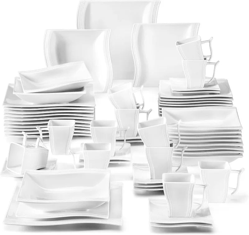Porcelain Dinnerware Sets, Modern Square Dinner Set Plates and Bowls for Dessert, Salad and Pasta,