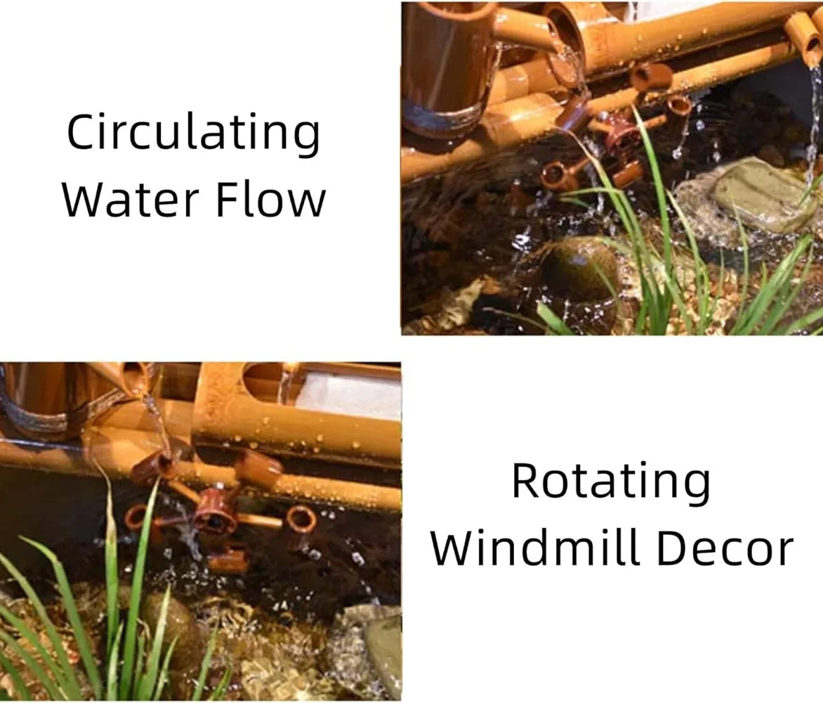 Bamboo Fountain Kit with Water Pump and Solar Fountain, Water Wheel, Feng Shui Zen, 12 Inch