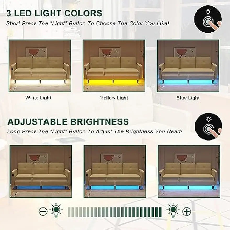 Sectional Sofa Couch with LED Lights/USB/Type C Port, Modern L Shaped Couch with Auto Sensor Light, Reversible
