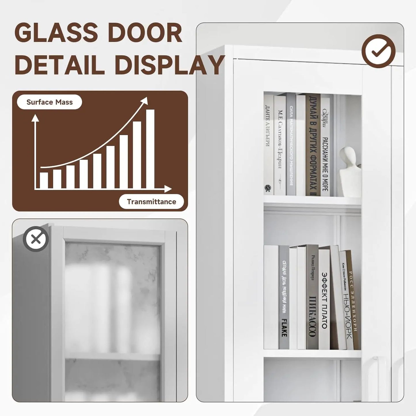 Display Cabinet with Glass Doors,67-inch Curio Cabinets with 4 Adjustable Shelves, Tempered Glass Cabinet