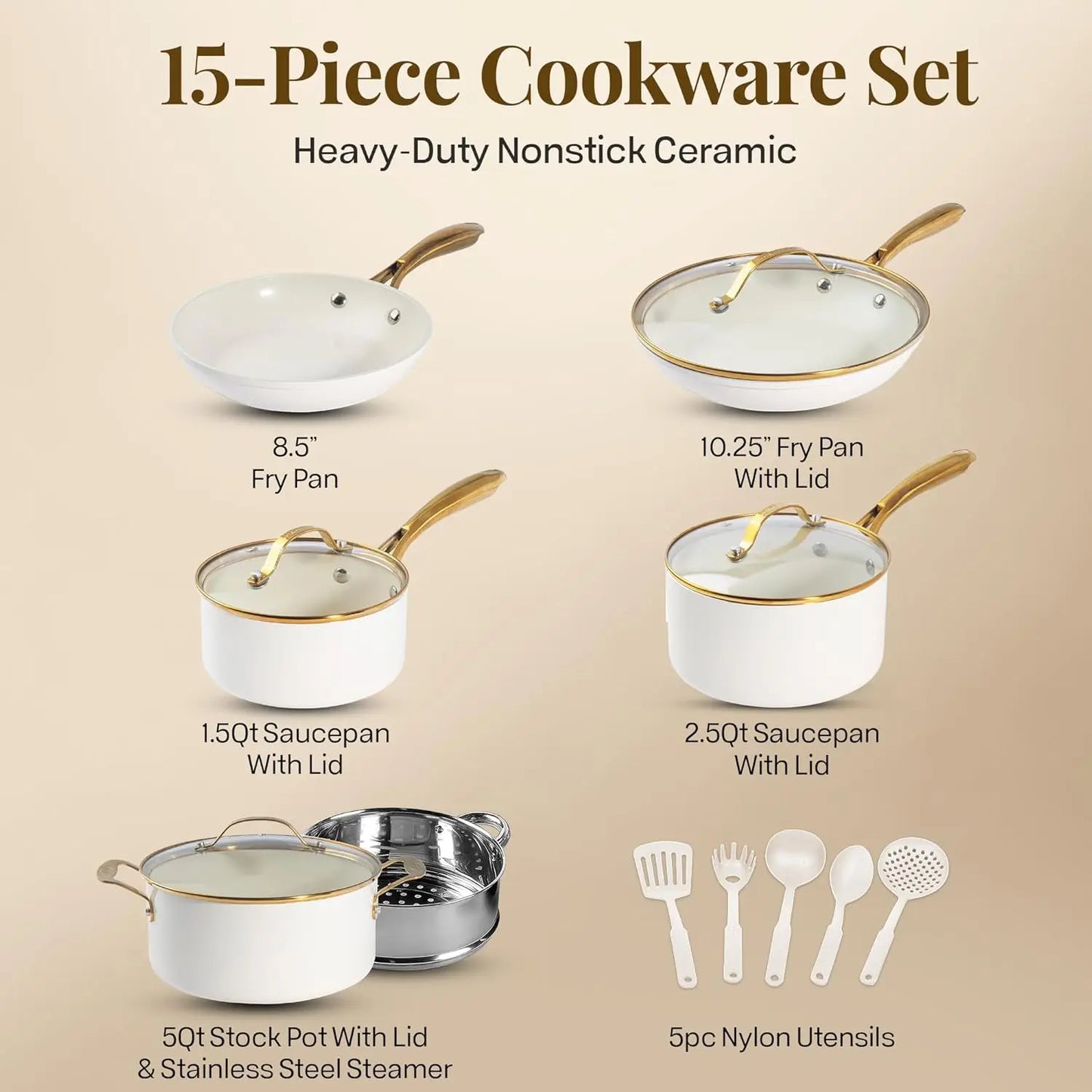 Ceramic Cookware Set Nonstick, Pots and Pans Set Non Stick for Kitchen with Frying Pan, Sauce Pan