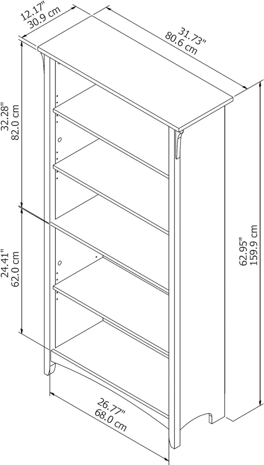 Tall 5 Shelf Bookcase in Vintage Black Home Office Book