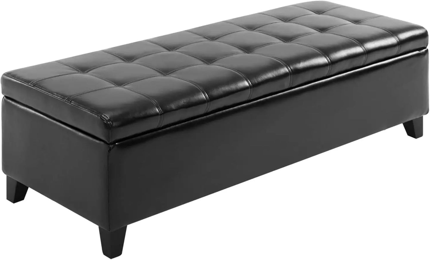 Ottoman Storage Bench, Faux Leather Storage Chest with Lift Top, Tufted Ottoman with Storage for Living Room, Entryway