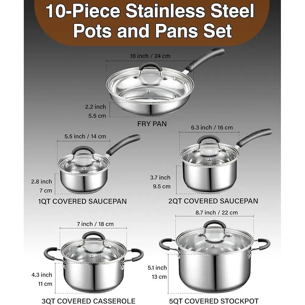 Cookware Set Pots and Pans Kitchen Cooking Set Dishwasher Safe Tempered Glass Lids Stay Cool Handles