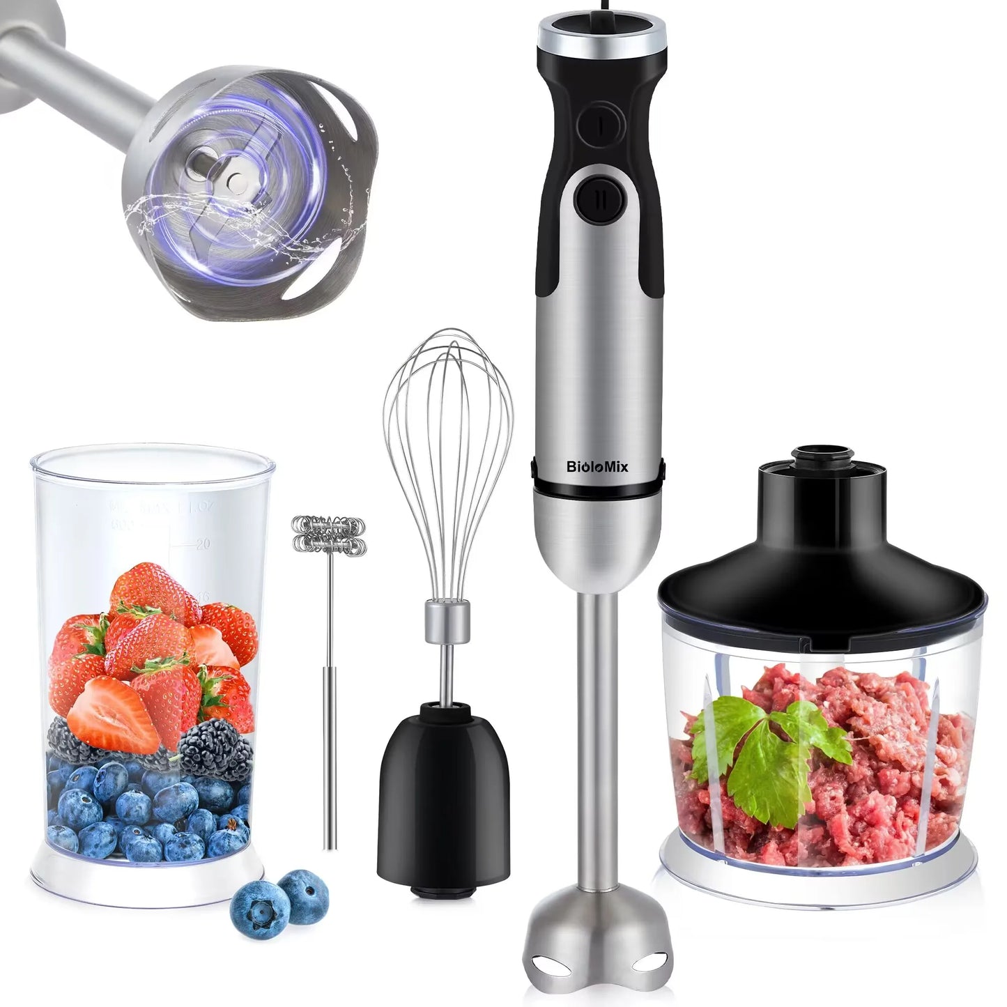 Hand Stick Blender Mixer Vegetable Meat Grinder 800ml Chopper Whisk 600ml Smoothie Cup
