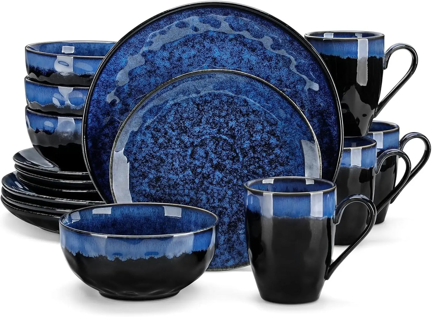 Red Dinnerware Set, Reactive Glaze Dinner Sets, Plates and Bowls Set for 4, 16 Pcs Ceramic Dish Set Stoneware