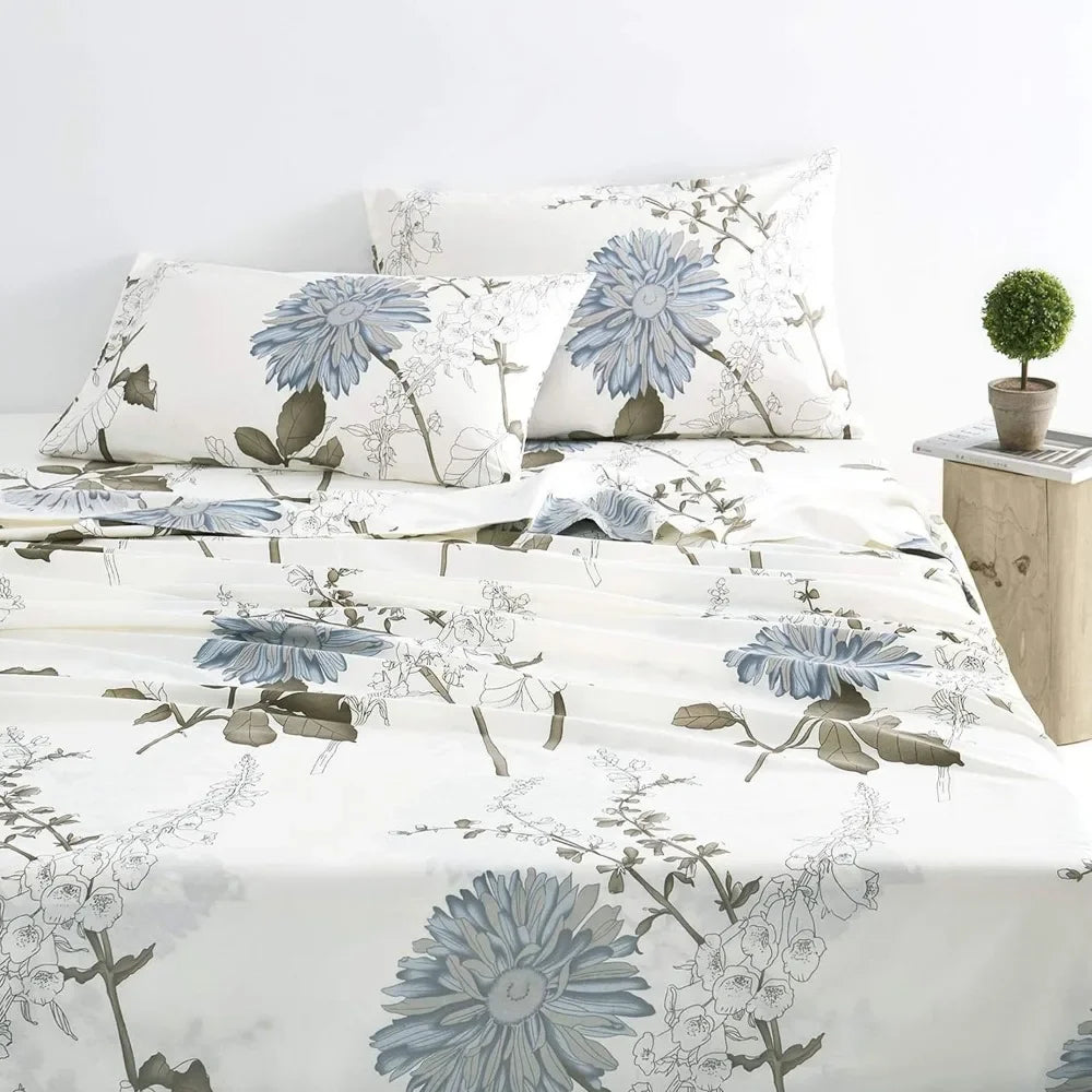 Deep Pocket Sheets Sets 100% Cotton Full Sheet Set Floral Bed Sheets Bedspreads and Covers Comforter King Size Home Textile