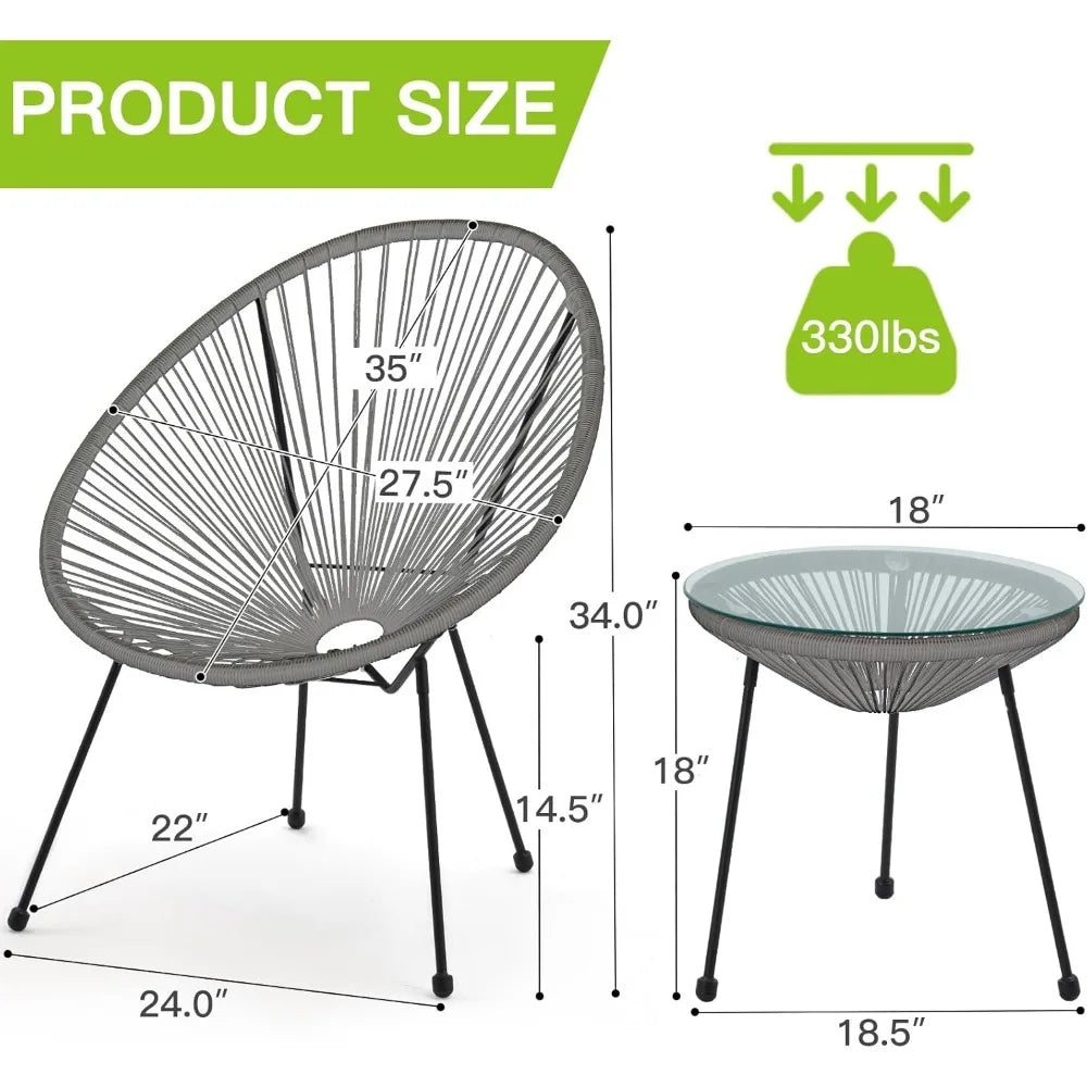 Wicker Bar Set with Pillow and Glass Tabletop, Outdoor Rattan Reception Set, Terrace Chair, All-weather, 3-Piece