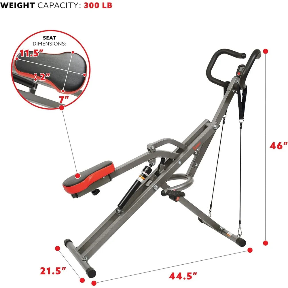 Row-N-Ride PRO, Full Body Combo Squat Machine w/Optional Resistance Band, Easy Setup Ab Workout Exercise Equipment