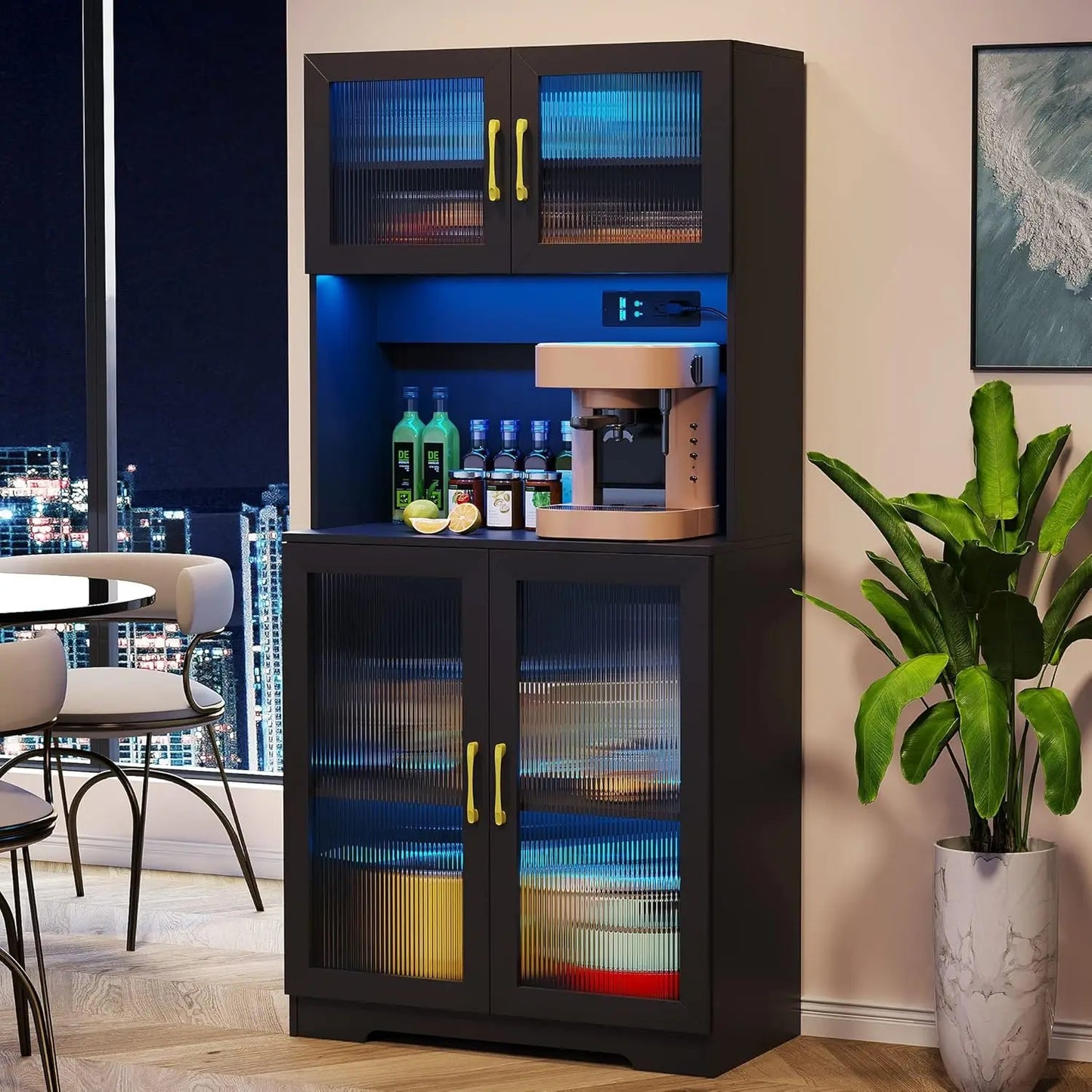Storage Cabinet with LED Lights, Tall Bookcase Modern Bookshelf White Display Curio Cabinet with 2 Doors and 5-Tier Shelves