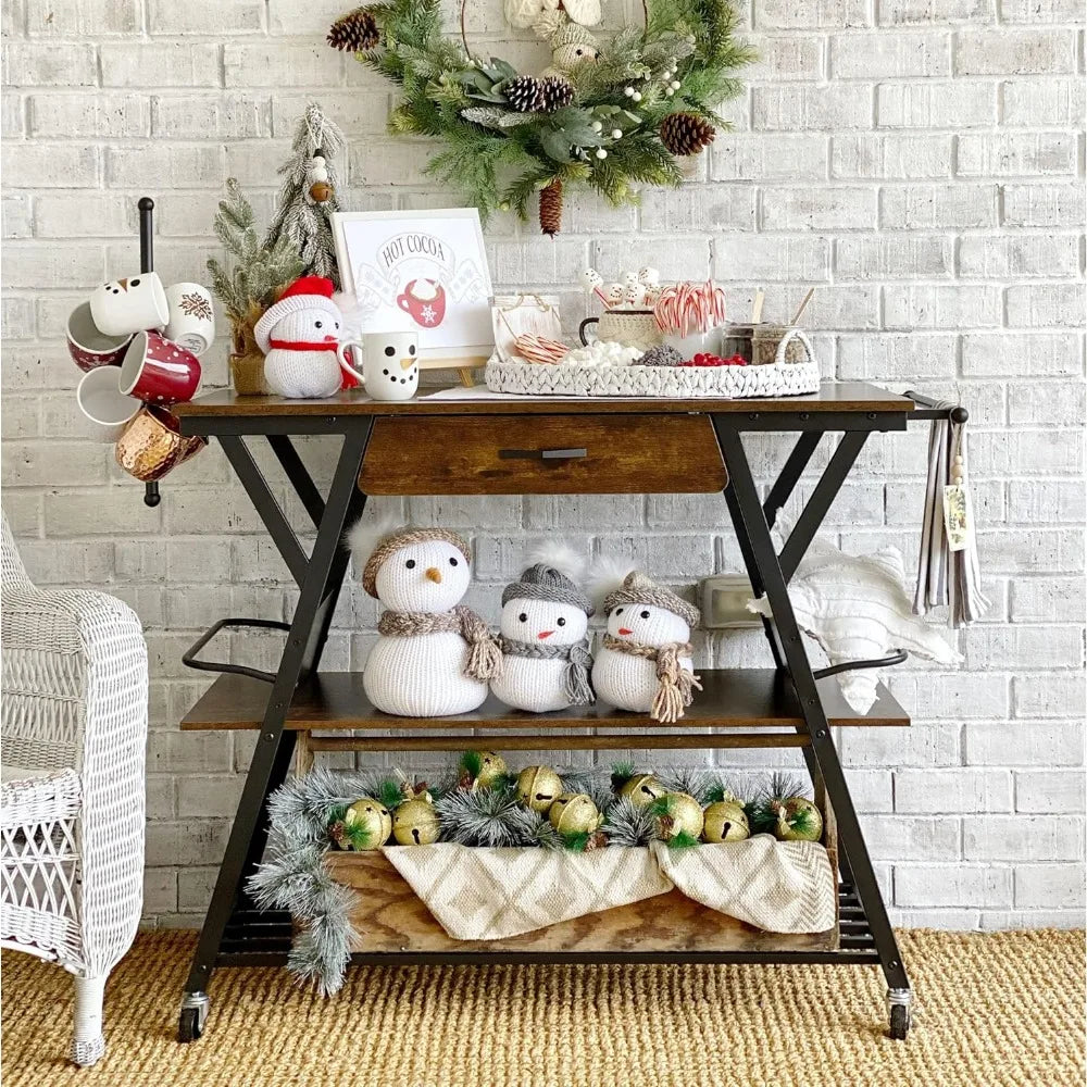 Coffee Bar Station, Kitchen Island Cart with Storage, Coffee Cart with Drawer, Paper Towel Holder