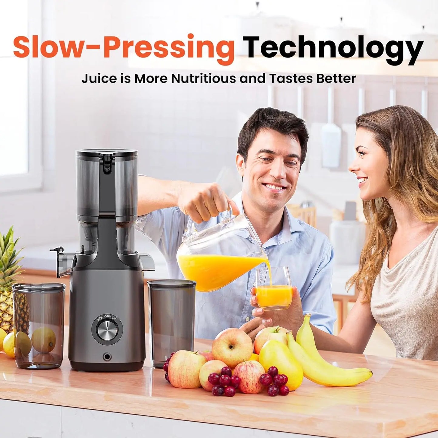 Cold Press Juicer, Slow Masticating Machines with 5.3" Extra Large Feed Chute Fit Whole Fruits Vegetables Easy Clean,200W