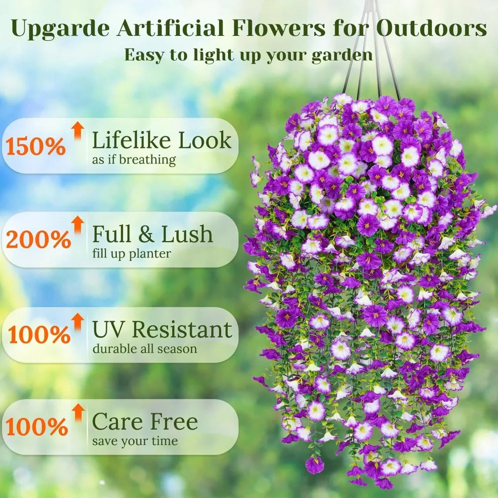 8 Packs Look Real Artificial Flowers for Outdoors, Fake Hanging for Outdoors Realistic