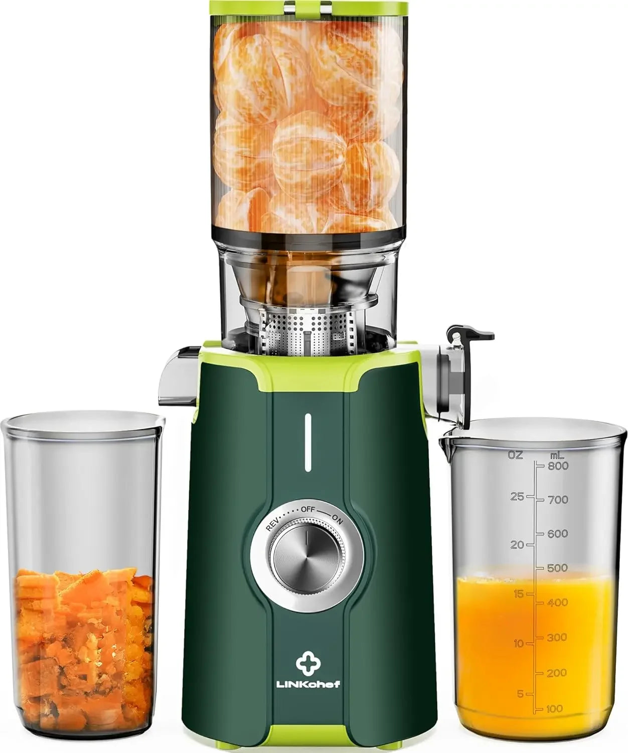Clear Cold Press Juicer, Slow Juicer Machines with No-Prep 4.35"Feed Chute Fit Whole Fruits & Vegetables