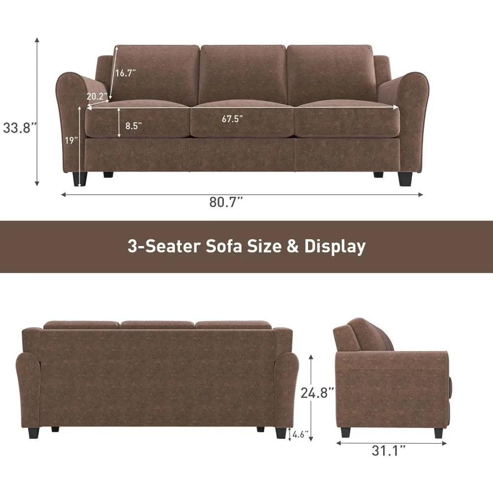 2 Piece Sofa Set, 2-Seater and 3-Seater Couch and 74 inch Couch, Modern Comfy Sofas with Thicked Cushion