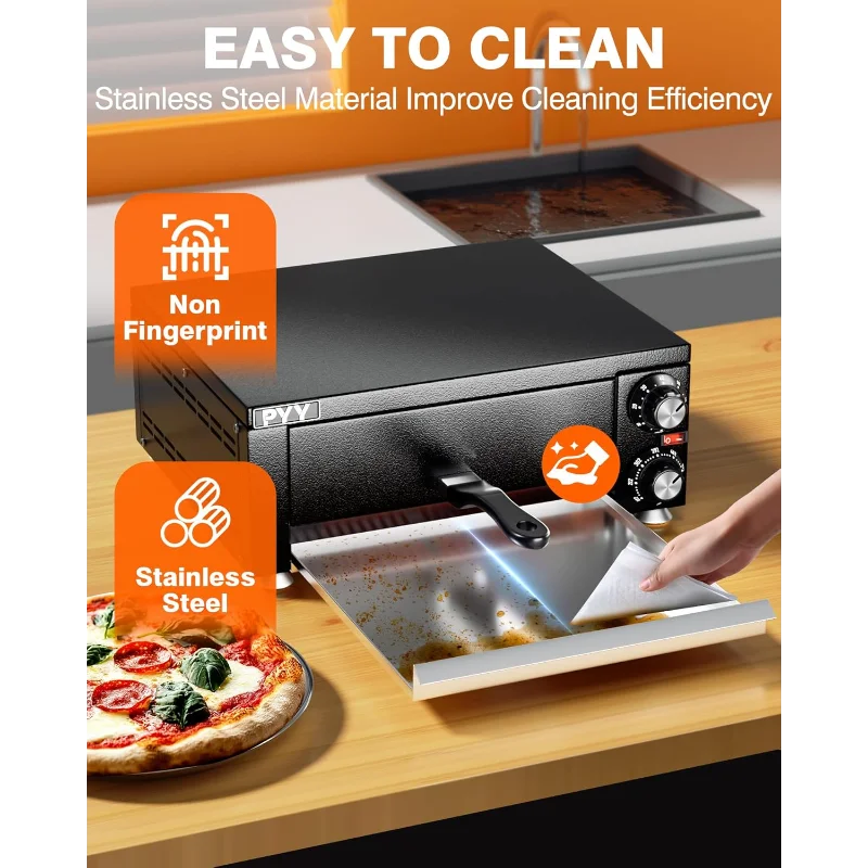 PYY Electric Pizza Oven Indoor Countertop Pizza Oven Commercial Pizza Maker Machine for Home with Timer Stainless Steel
