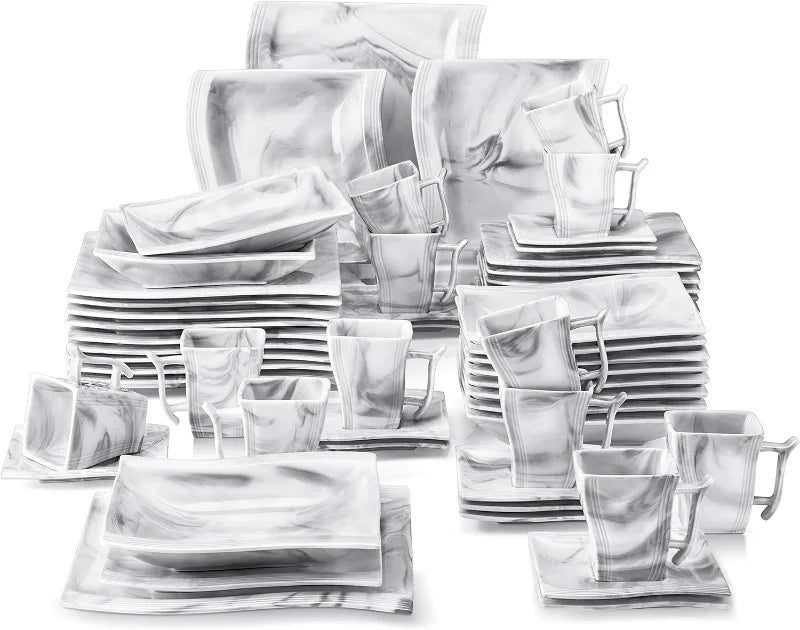 Porcelain Dinnerware Sets, Modern Square Dinner Set Plates and Bowls for Dessert, Salad and Pasta,