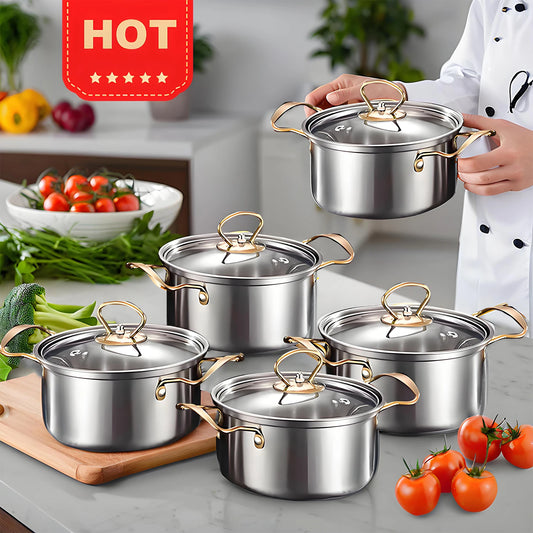 Kitchenware Wholesale Stainless Steel Pot Set 10 Pieces Milk Soup Pot Cooker ware Soup Pot Steamer Gift