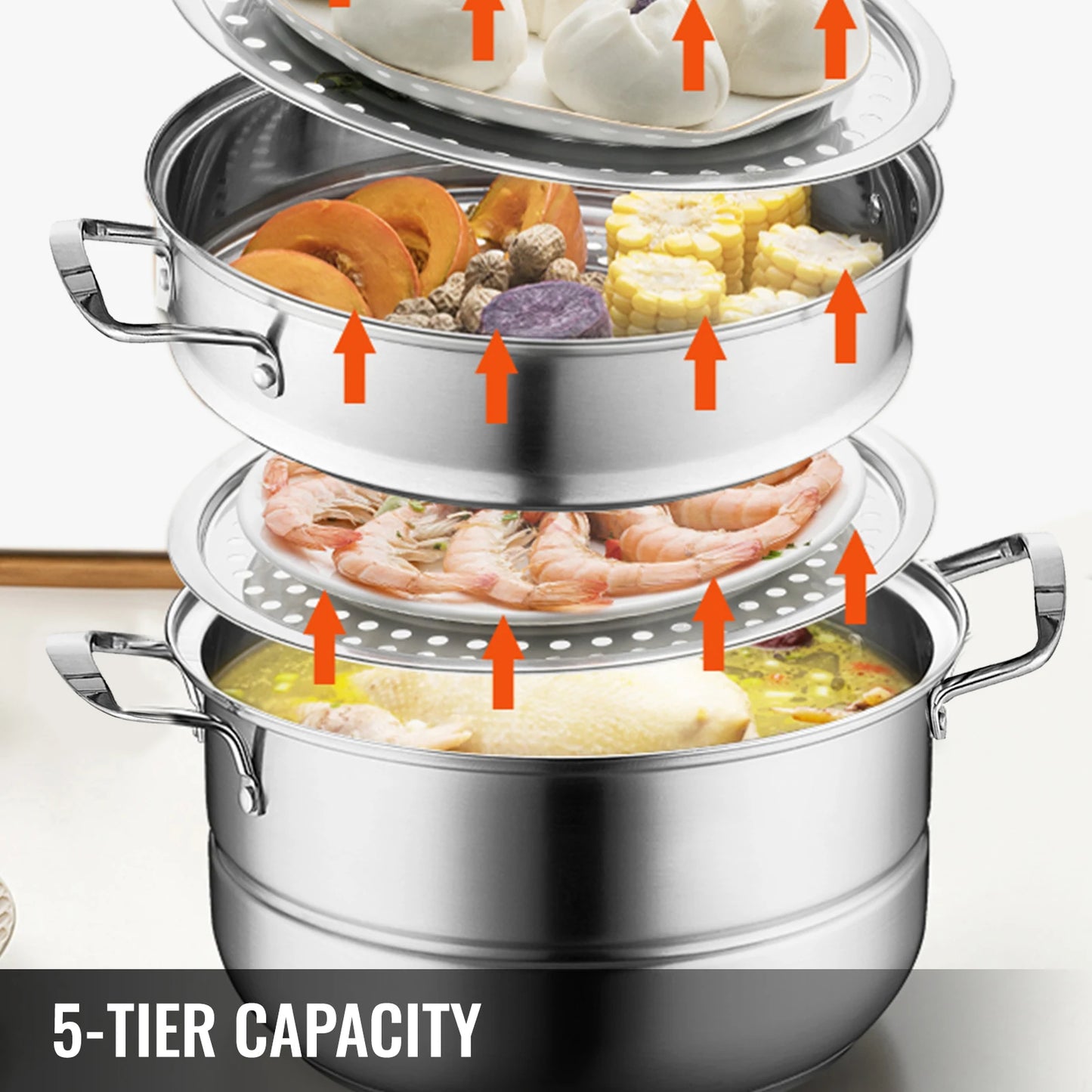 VEVOR 5 Layer Food Steamer 28cm 30cm Stainless Steel Stock Pot