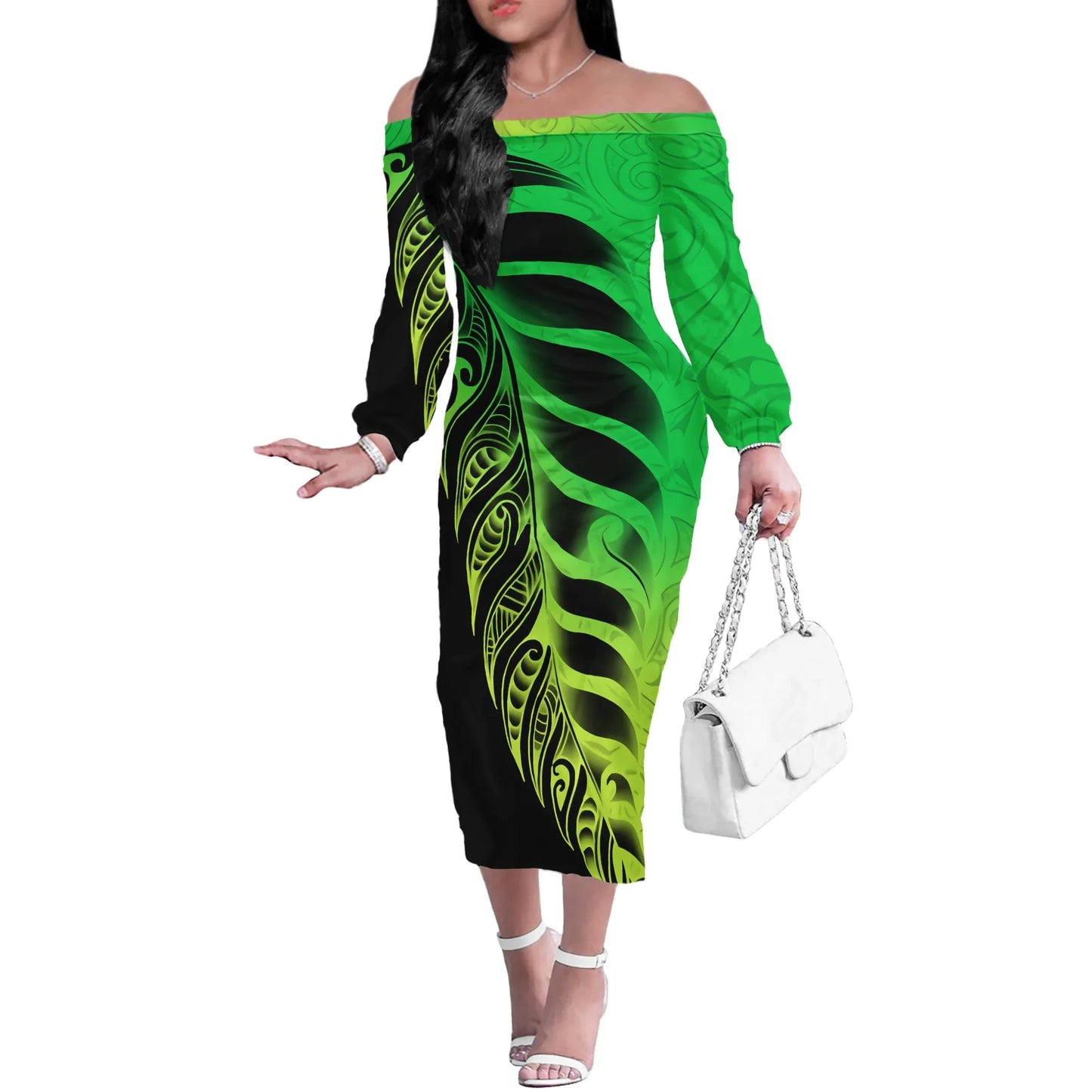 Factory Price Personality Red-black Party Off Shoulder Dress Custom Polynesian Tribal Tattoo Pattern Large Size 4XL Sexy Dress